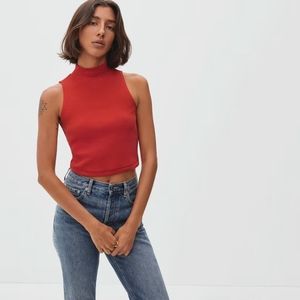The Ribbed Mockneck Tank in Ruby (Size S)